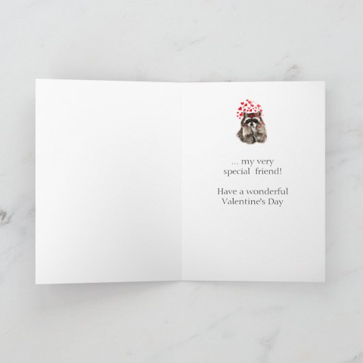 キスを吹いている友人のアライグマのためのバレンタインのハート シーズンカード (内部)