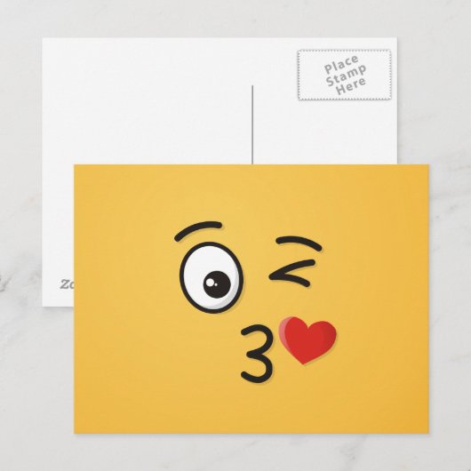 キスを投げる顔 ポストカード (正面/裏面)