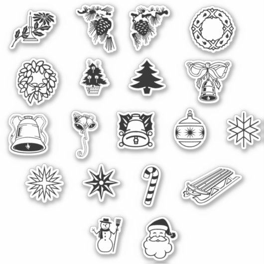 キスカットの白黒のクリスマステーマ シール (正面)