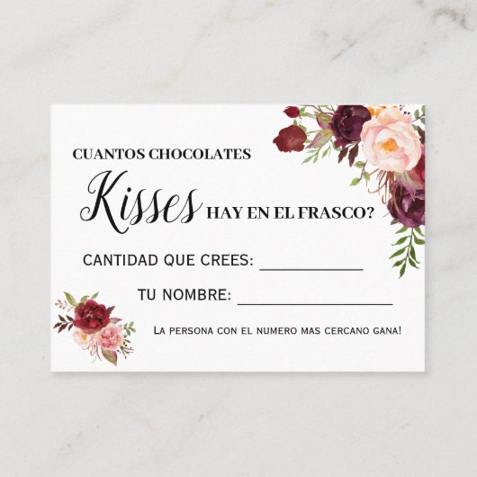 キスゲーム英語シャワスペインのーカード数 プレイスカード (裏面)