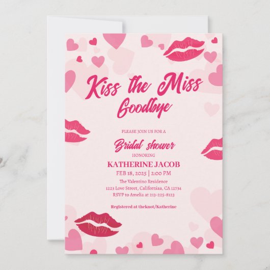 キスザバイ恋しく思ターバレンタインブライダルシャワー 招待状 (正面)