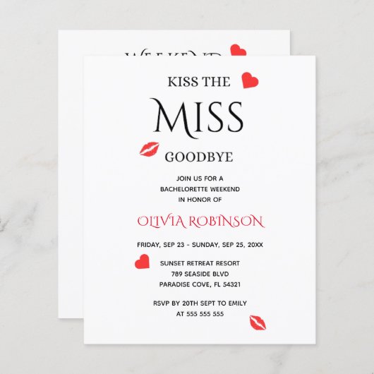 キスザボー恋しく思ドバイバチェロレッテウィークエンド招待状 (正面/裏面)