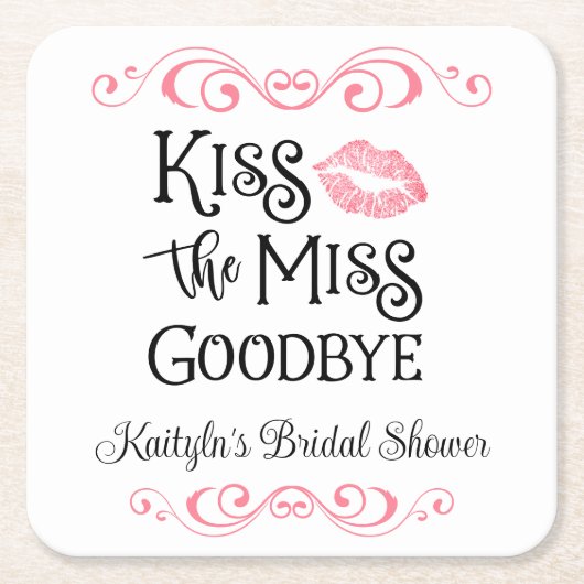 キスザ恋しく思バイブライダルシャワー スクエアペーパーコースター (正面)