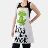 キスザ調理師グリーンカエル王冠おもしろい エプロン (インサイチュ)