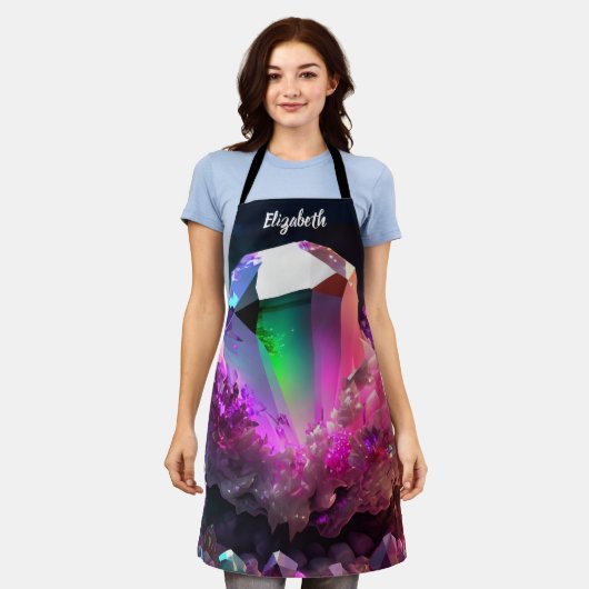 キスザ調理師フードシェフキッチンBBQベイカークリスタル エプロン (着用した状態)