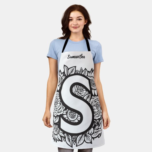 キスザ調理師フードシェフキッチンBBQベイカーモノグラム エプロン (着用した状態)