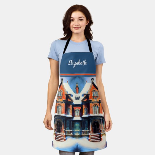 キスザ調理師フードシェフキッチンBBQベーカー冬 エプロン (着用した状態)