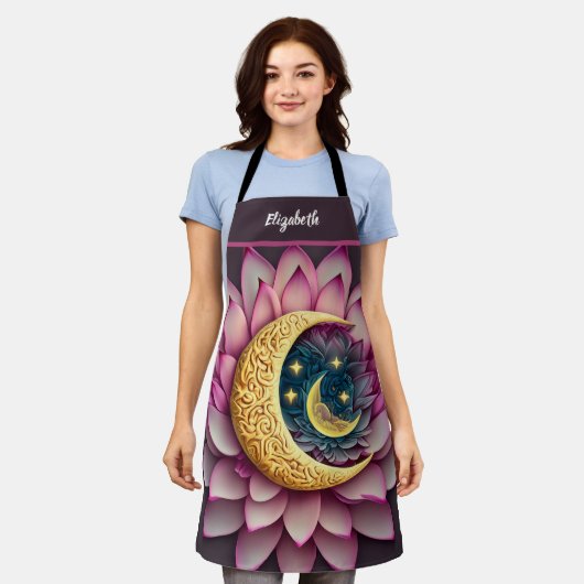 キスザ調理師フードシェフキッチンBBQベーカー月 エプロン (着用した状態)