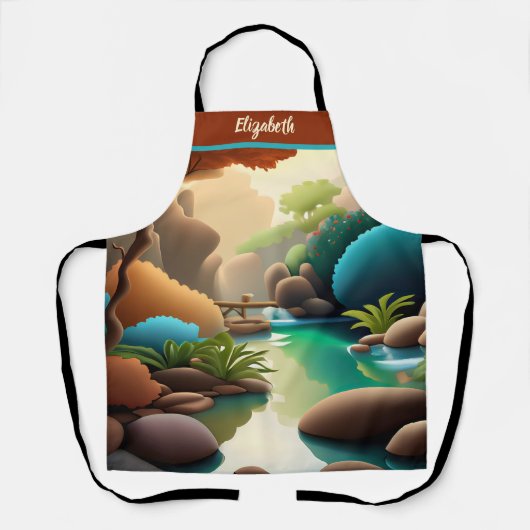 キスザ調理師フードシェフキッチンBBQベーカー自然 エプロン (正面)