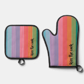 キスザ調理師明るい明るいストライプ 鍋つかみ&鍋敷きセット (正面)