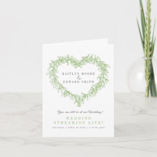 キスシーン ミストルートゥー ウィンター ウェディング 緑 白 ライブ ストリーミング 案内状 (正面)