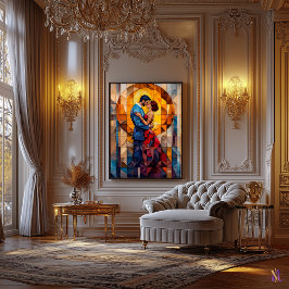 キスステンドグラスのモザイクのアートワーク キャンバスプリント