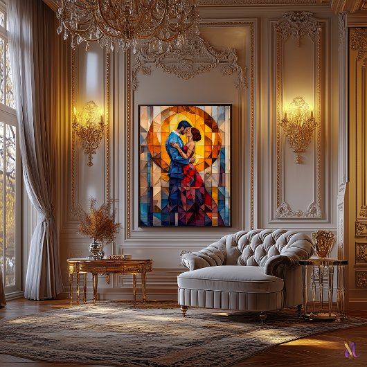 キスステンドグラスのモザイクのアートワーク キャンバスプリント