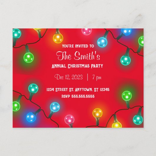 キストマスライツパーティの招待状 ポストカード (正面)