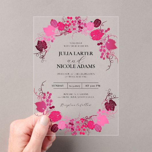 キスフランスのした甘いベリーの葡萄の結婚花 アクリル招待状 (インサイチュ (ポータブル))
