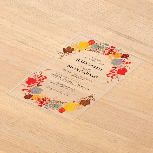 キスフランスのした甘いベリーの葡萄の結婚花 アクリル招待状 (レイダウン)