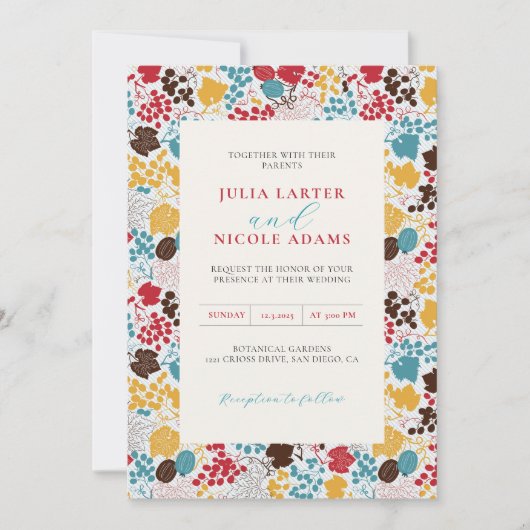 キスフランスのした甘いベリーの葡萄の結婚花 招待状 (正面)