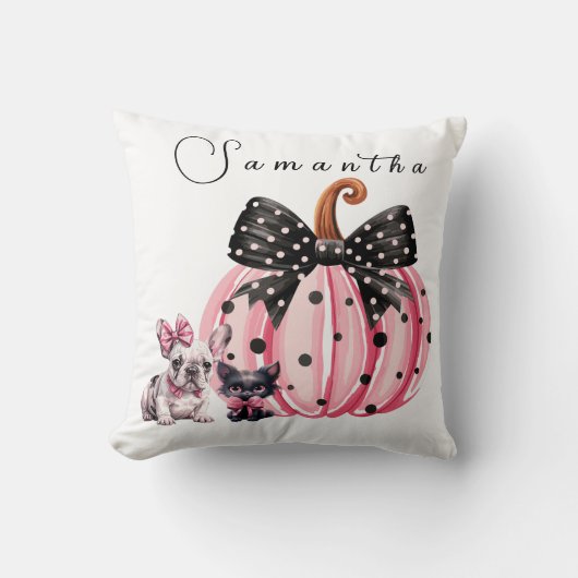 キスフランスのハロウィーンブルドッグキャット引用文ピンクXL クッション (正面)