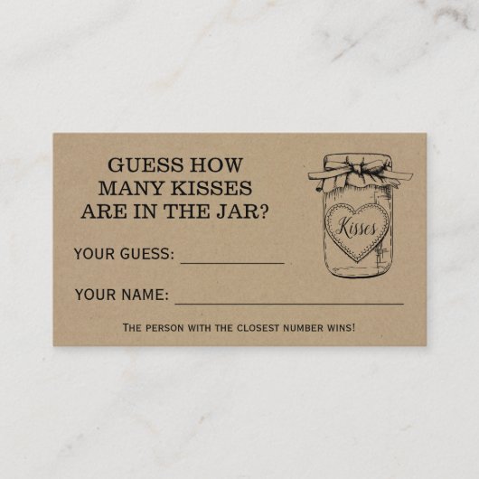 キスブライダルシャワーゲ素朴ームカード プレイスカード (正面)