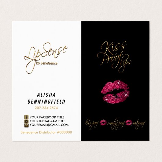 キスプルーフのホットピンクの唇と黒の指示 名刺 (外部フラット)