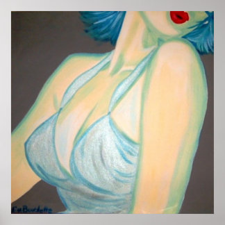 キスポスター、ピンアップ、レトロな灰色の青い唇キンバ ポスター