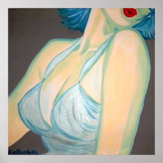 キスポスター、ピンアップ、レトロな灰色の青い唇キンバ ポスター (正面)