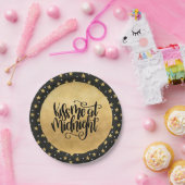 キスマイアットミッドナイトブラック&金ゴールドスターズ ペーパープレート (パーティー)