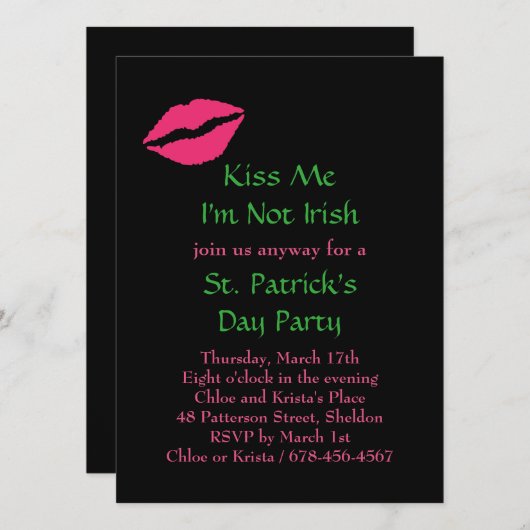 キスミー私はアイルランド語ではないパーティの招待状 – ブラック 招待状 (正面/裏面)