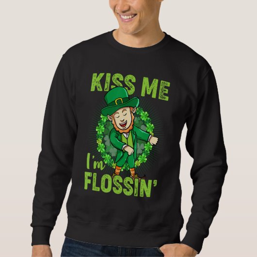 キスミーI'm flosing おもしろい Leprechaun Green Shamro スウェットシャツ (正面)