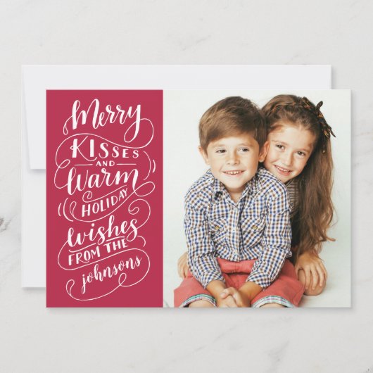 キスメリーホリデーウィッシュズタイポグラフィレッドフォト シーズンカード (正面)