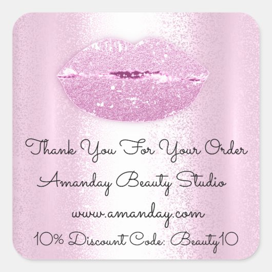 キスリップサンキューショッピング割引ピンクグリッター スクエアシール (正面)