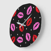 キスリップピンクレッド、アクリルBlk壁時計SM/LG ラージ壁時計 (傾斜)