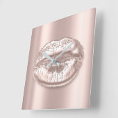 キスリップピンクローズ赤面メタルメイクアップアーティスト スクエア壁時計 (傾斜)