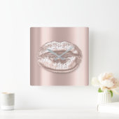 キスリップピンクローズ赤面メタルメイクアップアーティスト スクエア壁時計 (ホーム)