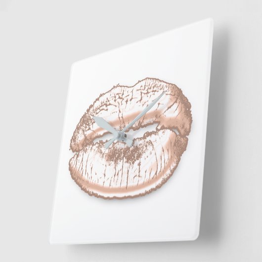 キスリップホワイトピンクローズ金ゴールドメイクアップ スクエア壁時計 (傾斜)