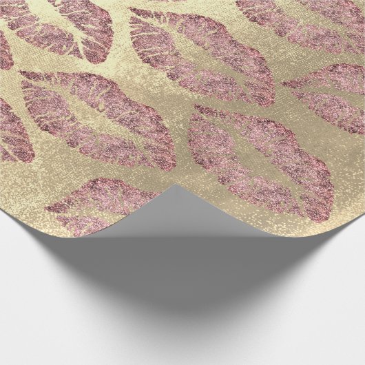 キスリップメイクアップバラ金ゴールドピンクグリッターグランギー ラッピングペーパー (角)