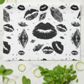 キス全体（白黒） キッチンタオル (折り畳み)