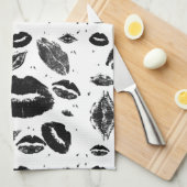 キス全体（白黒） キッチンタオル (四つ折り)