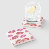 キス可能な唇キスをする(唇、赤、ピンク) ストーンコースター (横)