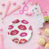 キス可能な唇キスをする（唇、赤、ピンク） ペーパープレート (パーティー)