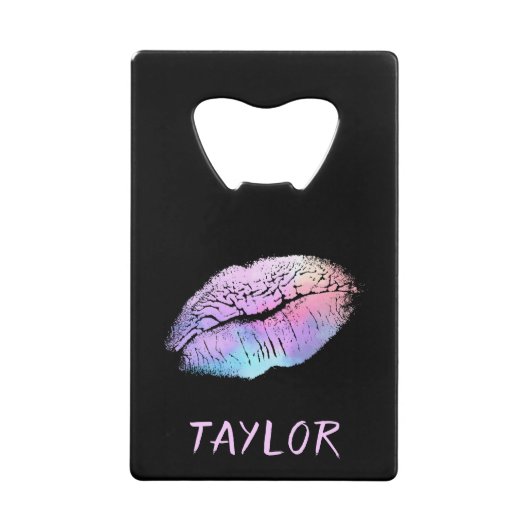 キス可能な唇ネオングロー クレジットカード栓抜き (正面)