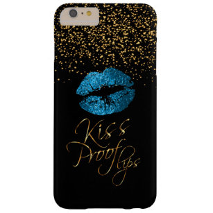 キス対応の金ゴールド紙吹雪と青色の唇 BARELY THERE iPhone 6 PLUS ケース
