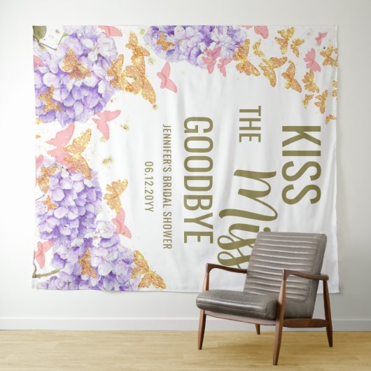 キス恋しく思バタフライガーデンブライダルシャワー背景 タペストリー (インサイチュ(横))