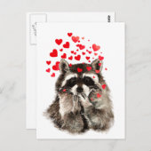 キス愛ハートを吹いているかわいいアライグマ ポストカード (正面/裏面)