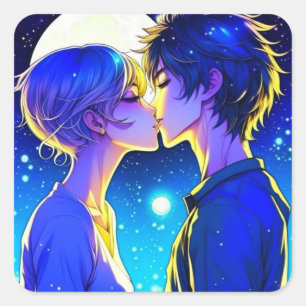 キス満月アニメカップルの下 スクエアシール
