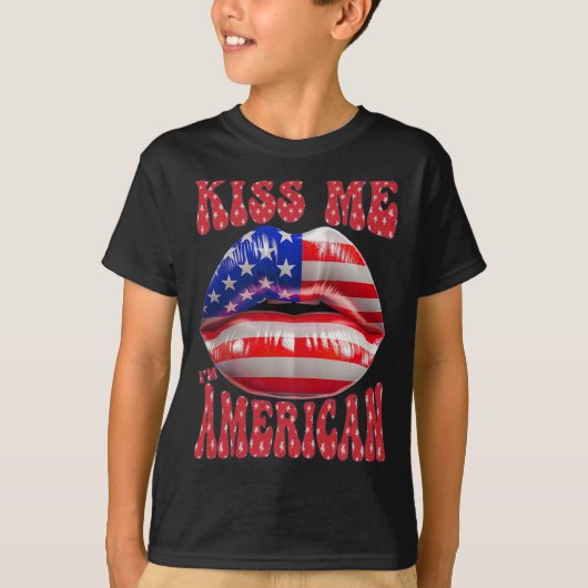 キス私はアメリカ合衆国の国旗の唇7月パットの4th tシャツ (正面)