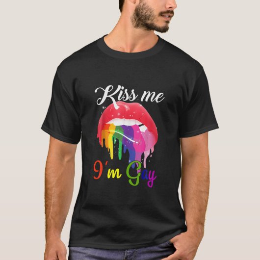 キス私はゲイLGBTプライドレインボーリップ Tシャツ (正面)