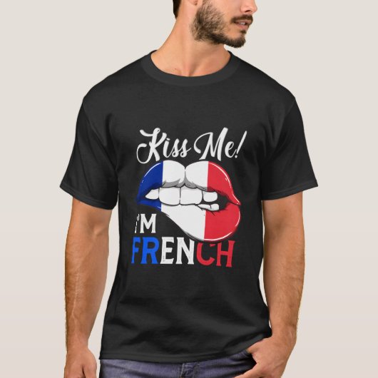 キス私はフラフランスのンスプライド口唇国旗 Tシャツ (正面)