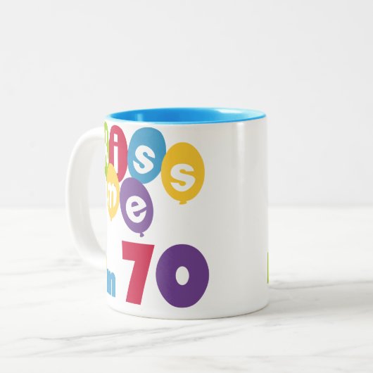 キス私70誕生日Tシャツとギフト ツートーンマグカップ (正面左)