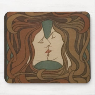キス1898年、女性-アールヌーボー-イラストレーション マウスパッド